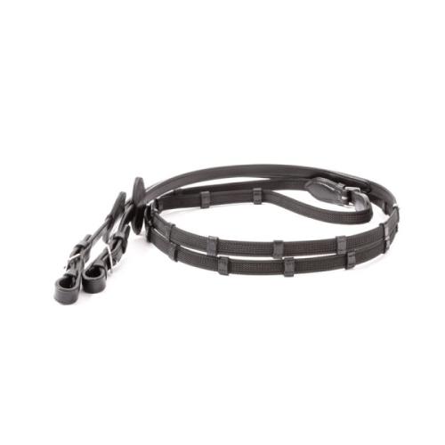 Wodze parciane gumowane ze stoperami 16mm czarne 