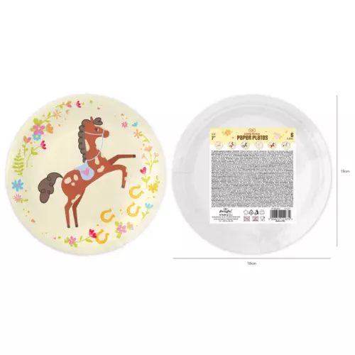 Talerzyki papierowe Koniki 18cm 6szt. zestaw